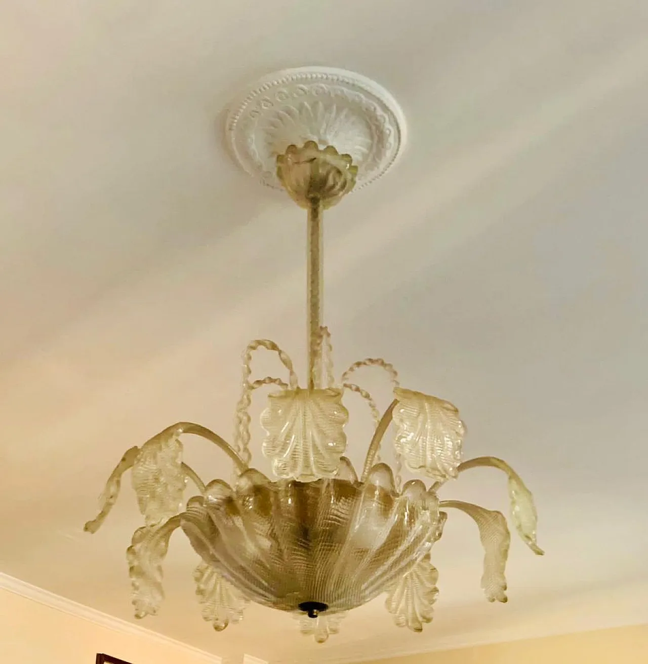 Lampadario Art Déco in vetro di Murano, anni '40 6
