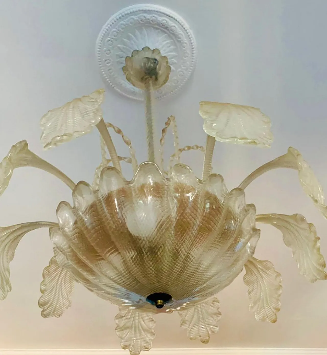 Lampadario Art Déco in vetro di Murano, anni '40 8