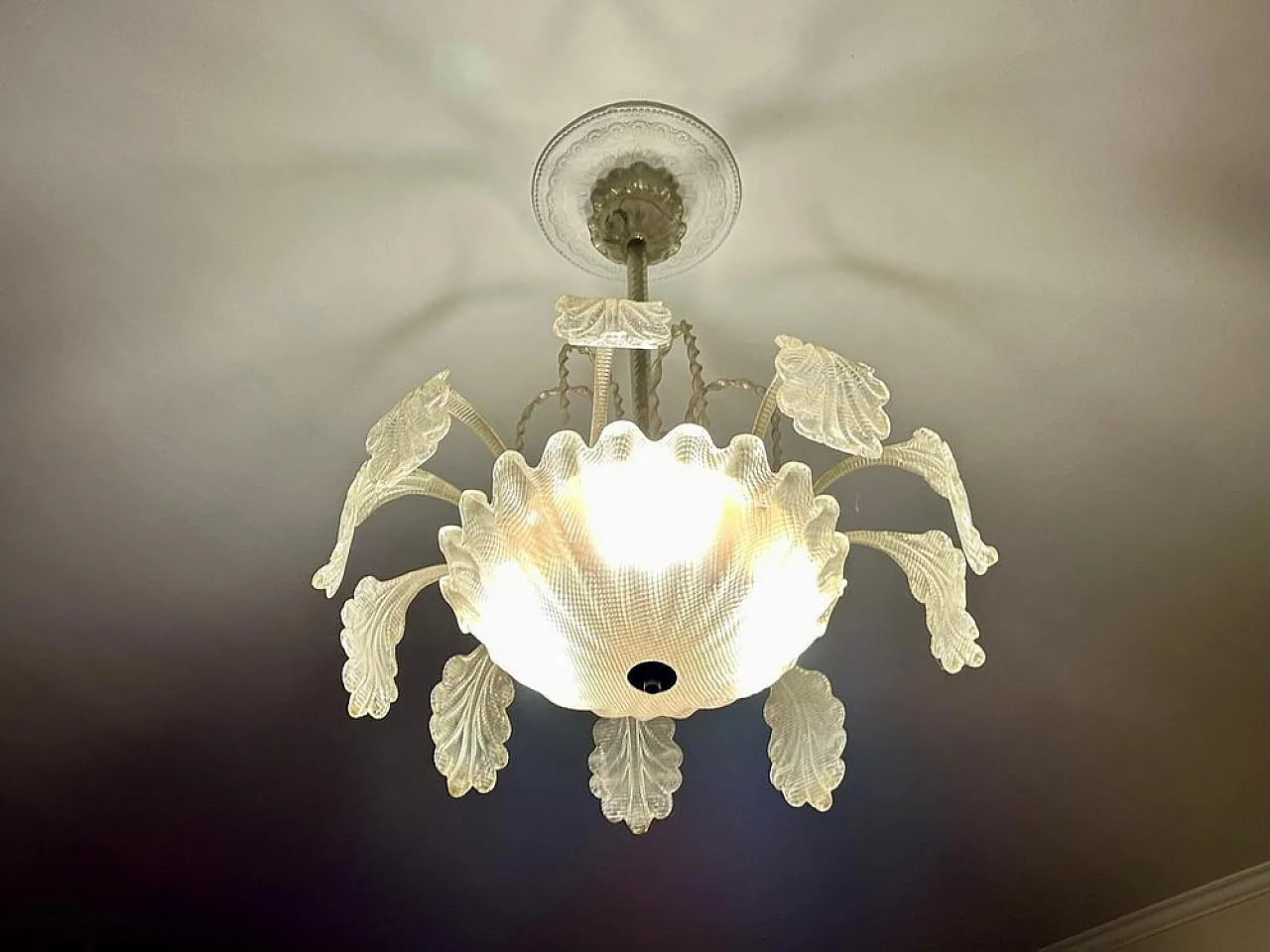 Lampadario Art Déco in vetro di Murano, anni '40 9