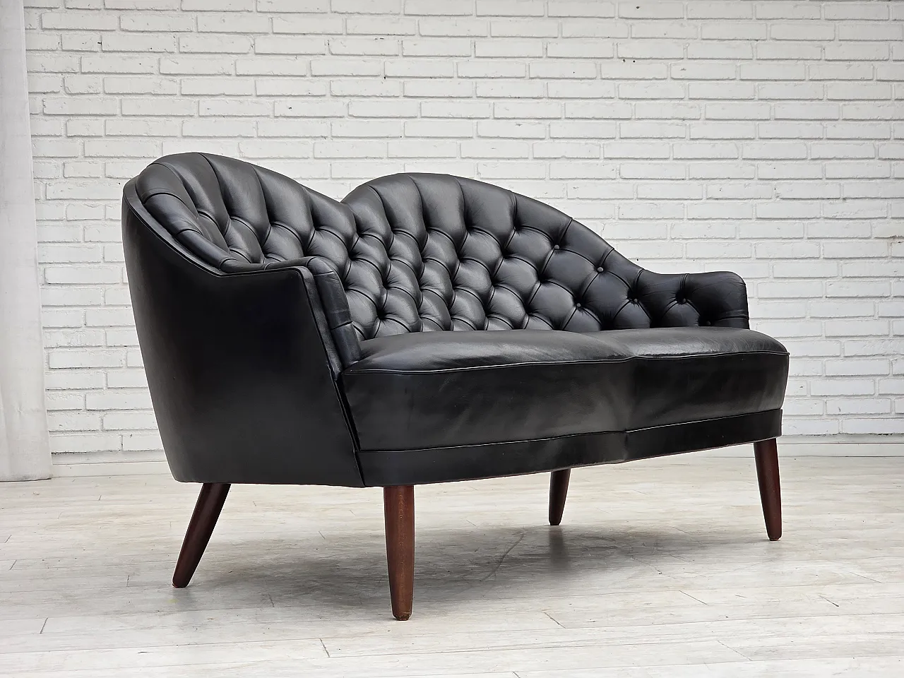 1960s, Scandinavian sofa in black furniture leather. 1