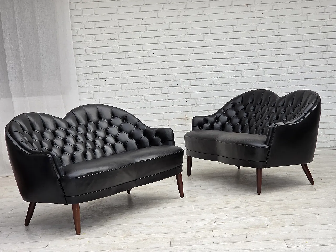 1960s, Scandinavian sofa in black furniture leather. 2