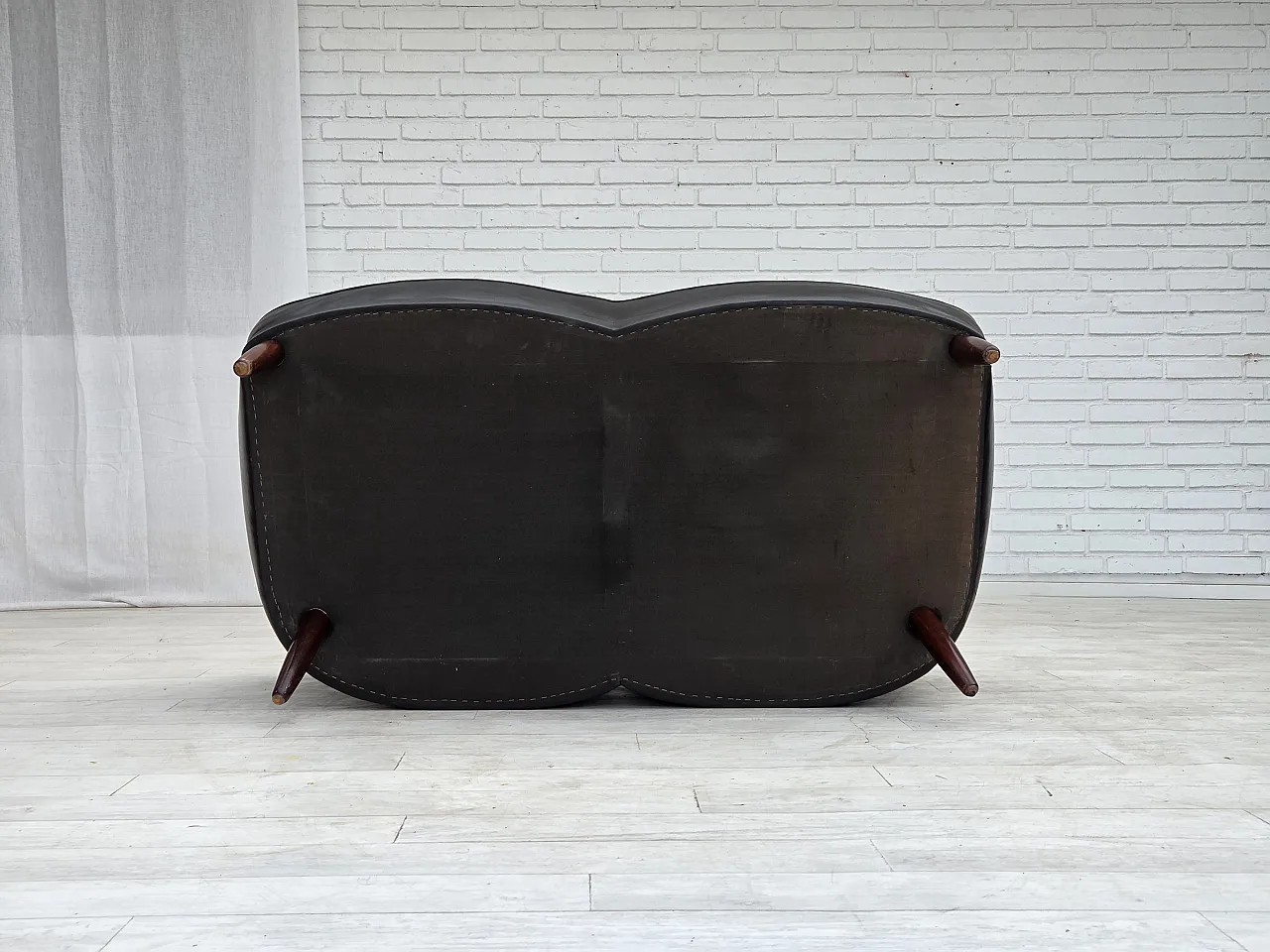 1960s, Scandinavian sofa in black furniture leather. 3