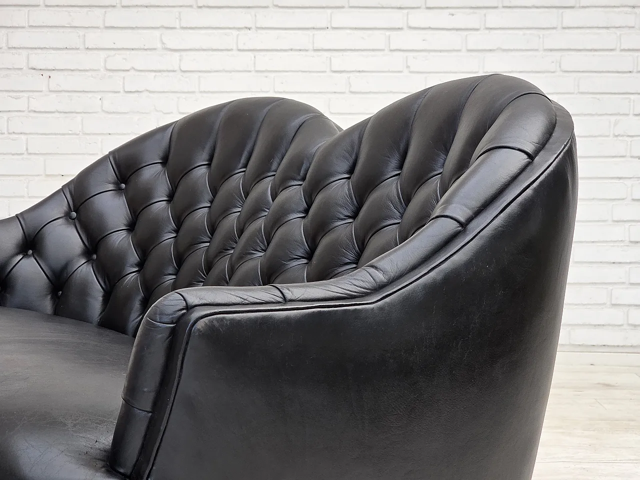 1960s, Scandinavian sofa in black furniture leather. 4