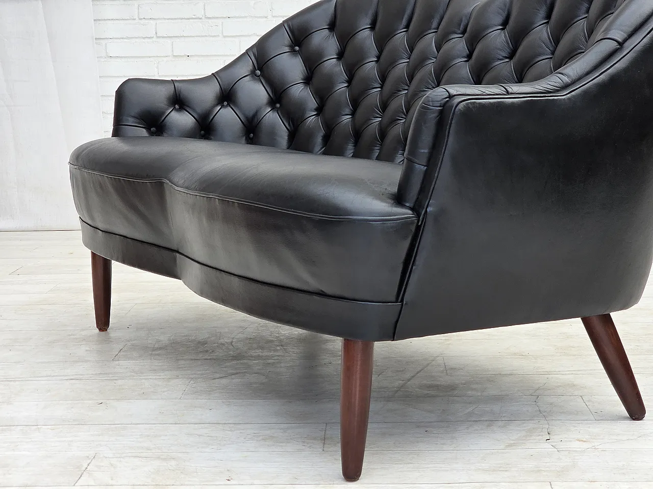 1960s, Scandinavian sofa in black furniture leather. 5