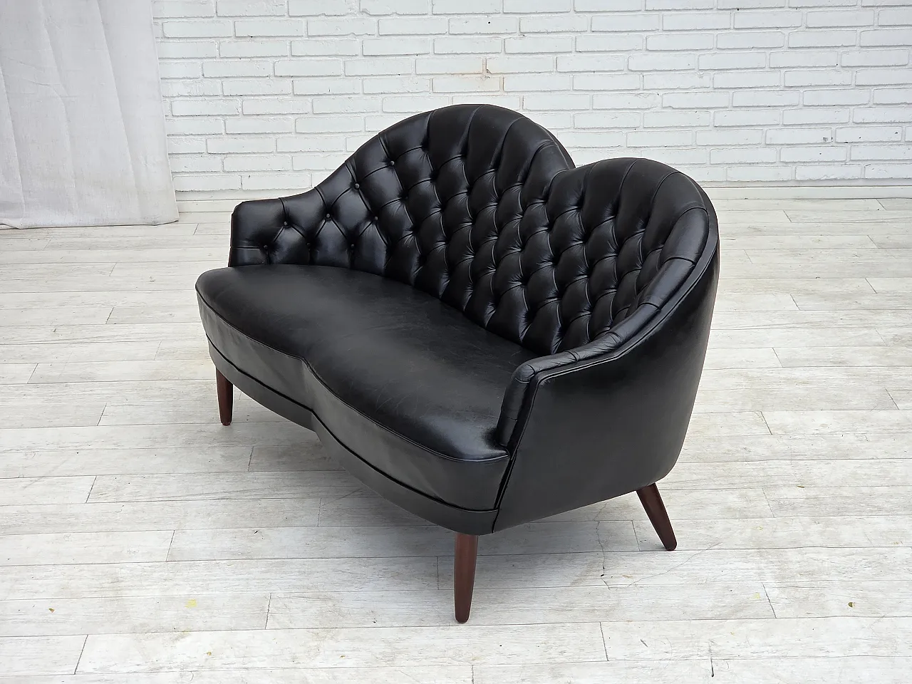 1960s, Scandinavian sofa in black furniture leather. 6