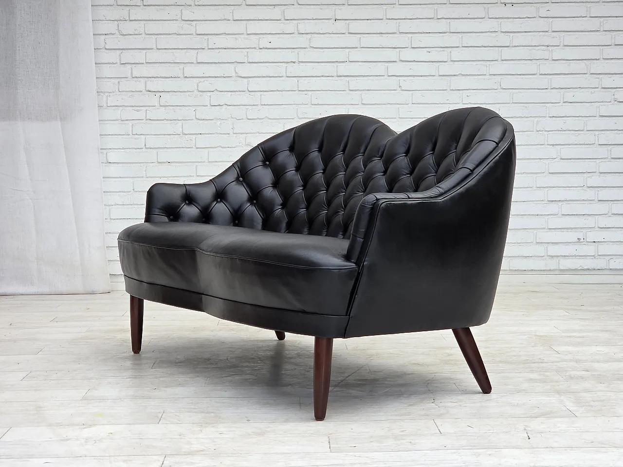 1960s, Scandinavian sofa in black furniture leather. 7