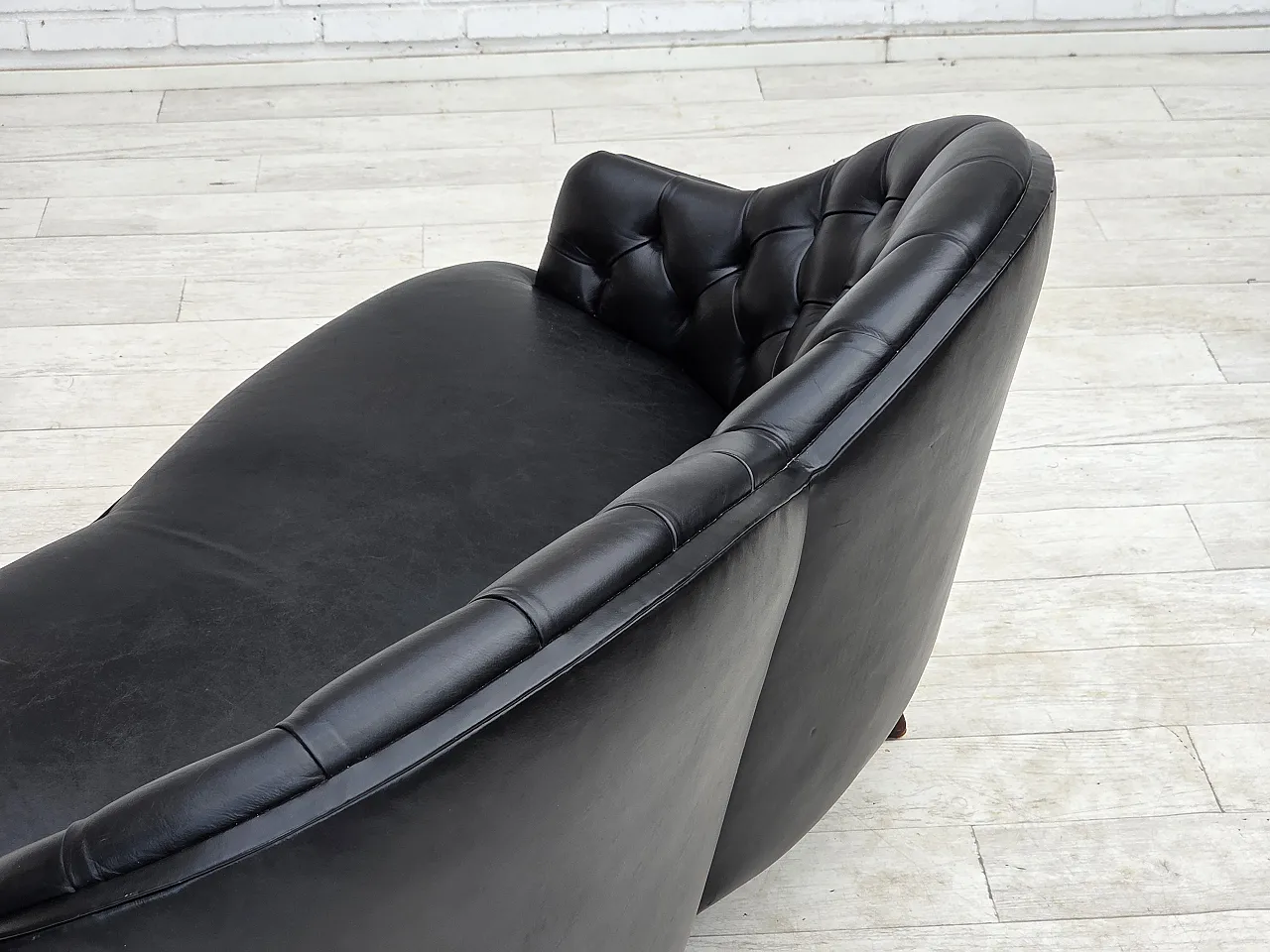 1960s, Scandinavian sofa in black furniture leather. 8