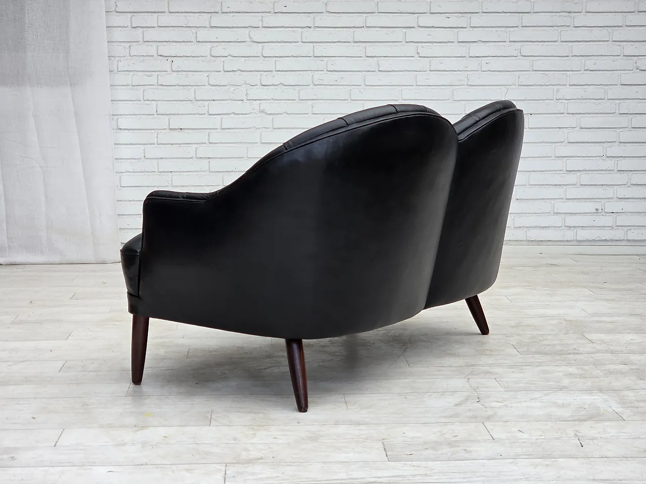 1960s, Scandinavian sofa in black furniture leather. 9