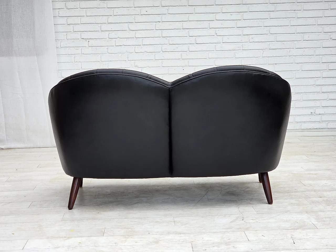 1960s, Scandinavian sofa in black furniture leather. 10