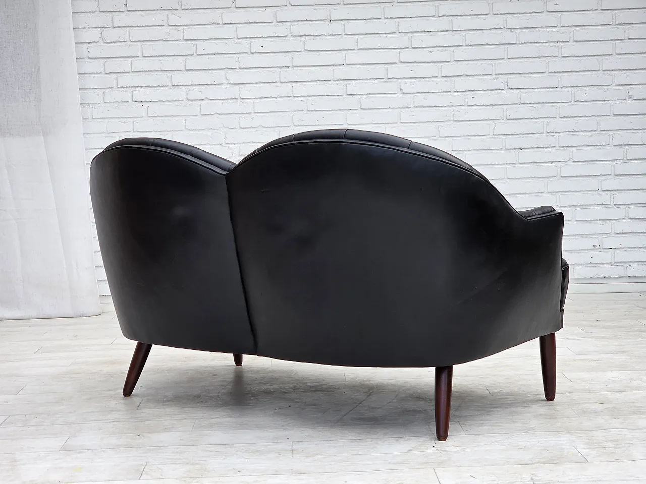 1960s, Scandinavian sofa in black furniture leather. 11