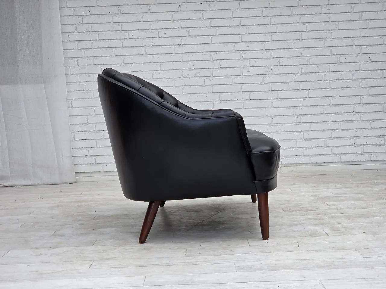 1960s, Scandinavian sofa in black furniture leather. 12