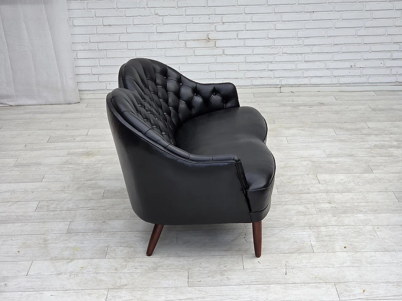 1960s, Scandinavian sofa in black furniture leather. 13