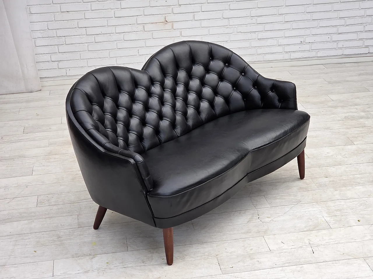 1960s, Scandinavian sofa in black furniture leather. 14