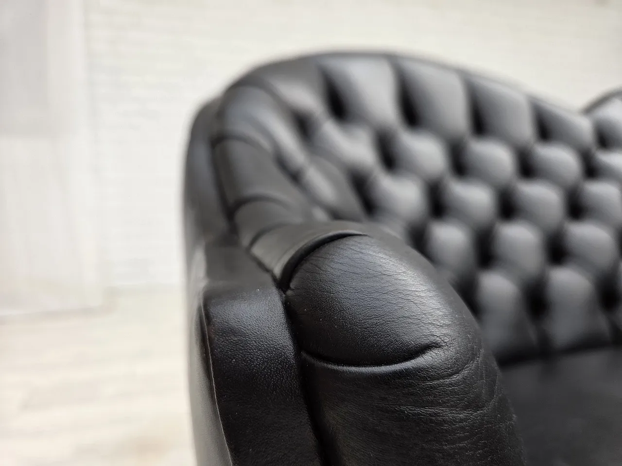 1960s, Scandinavian sofa in black furniture leather. 15