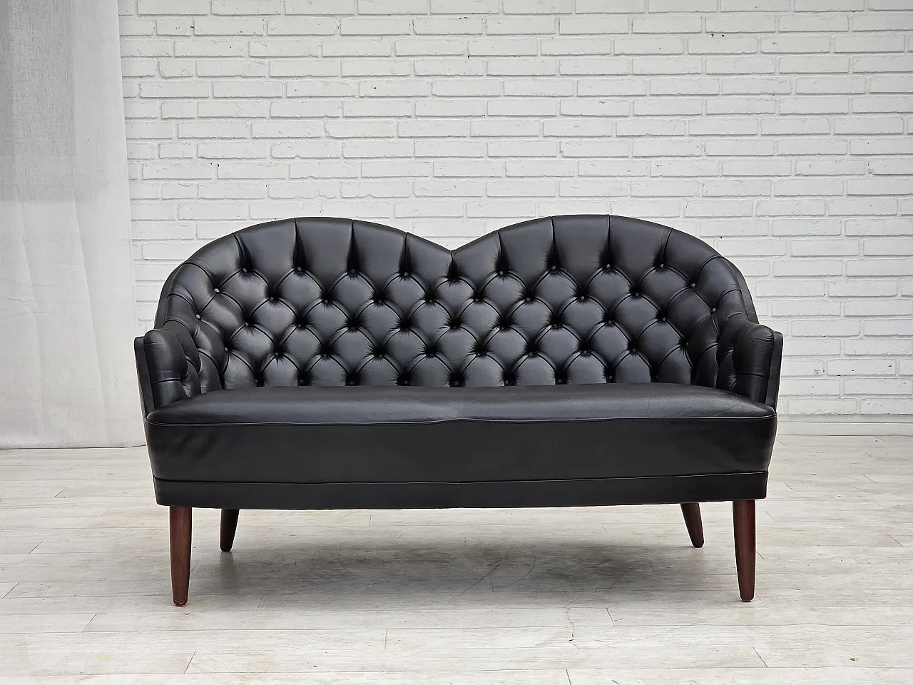 1960s, Scandinavian sofa in black furniture leather. 16
