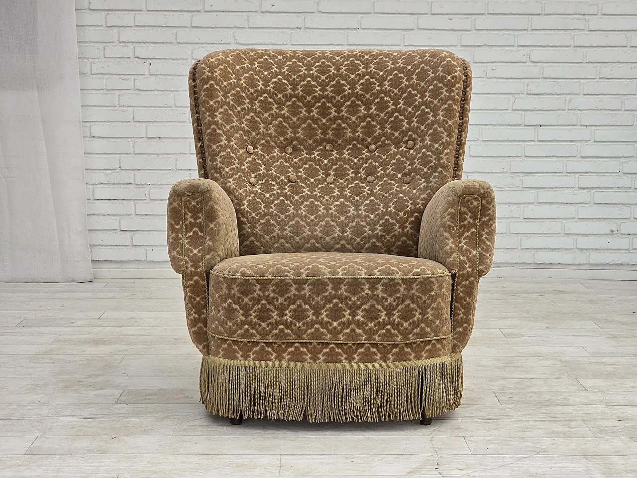 1960s, Danish armchair, furniture velour, beech wood. 1