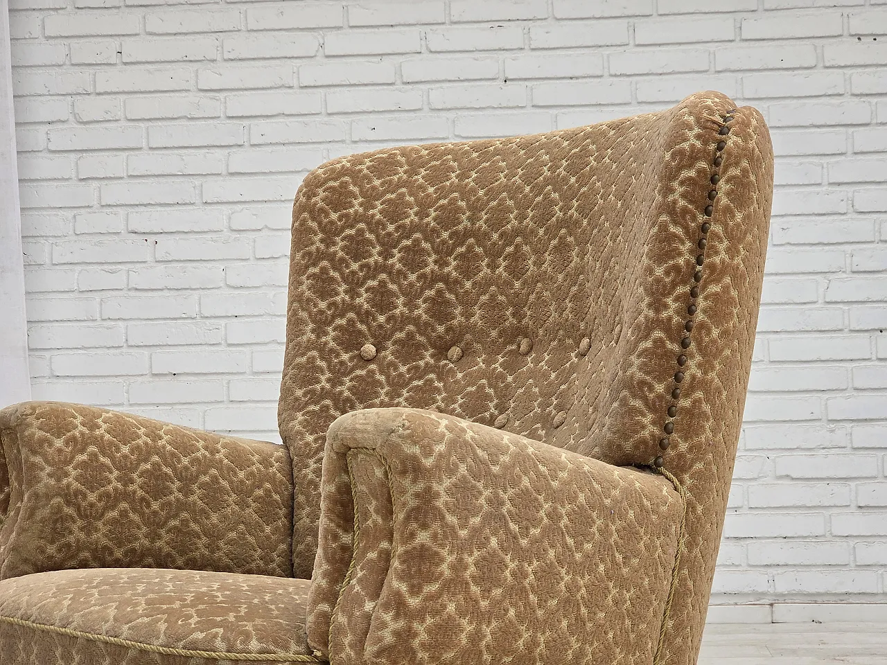 1960s, Danish armchair, furniture velour, beech wood. 4