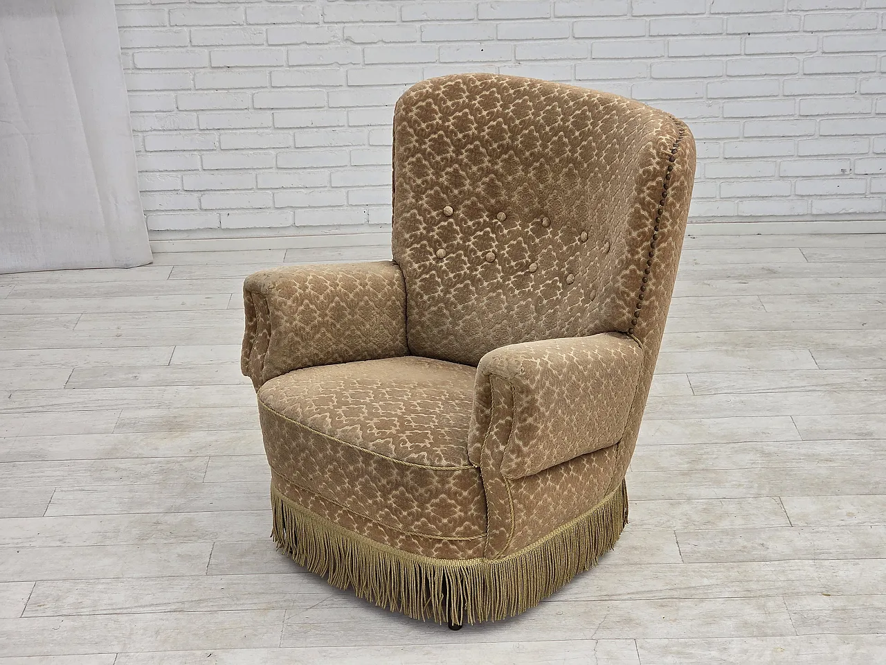 1960s, Danish armchair, furniture velour, beech wood. 5
