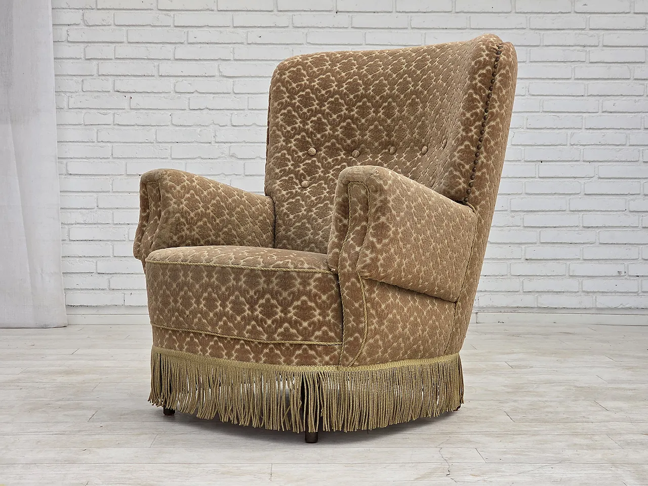 1960s, Danish armchair, furniture velour, beech wood. 6