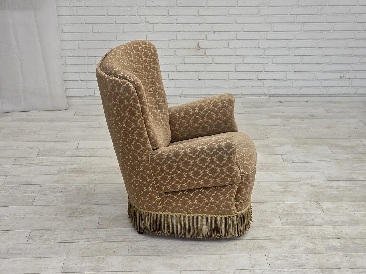 1960s, Danish armchair, furniture velour, beech wood. 11