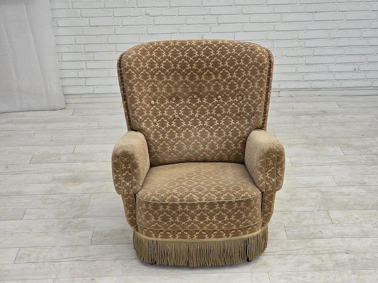 1960s, Danish armchair, furniture velour, beech wood. 13