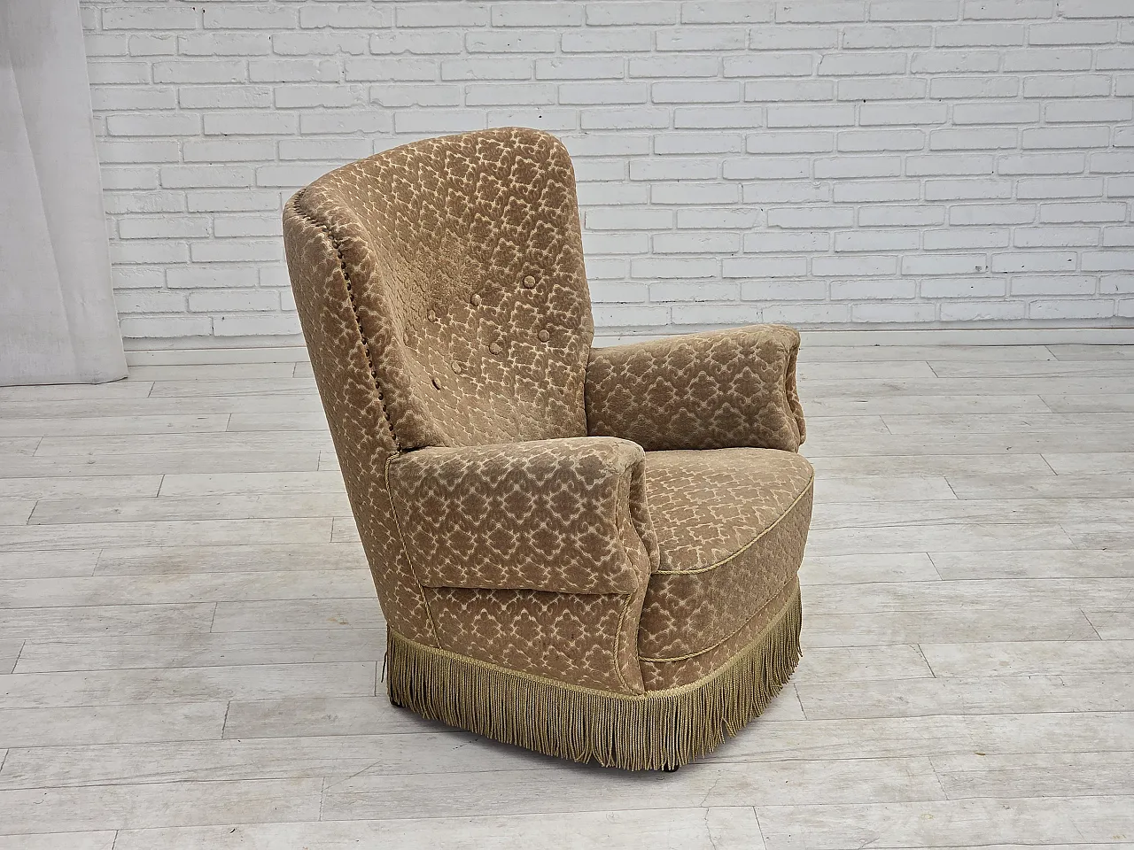1960s, Danish armchair, furniture velour, beech wood. 18
