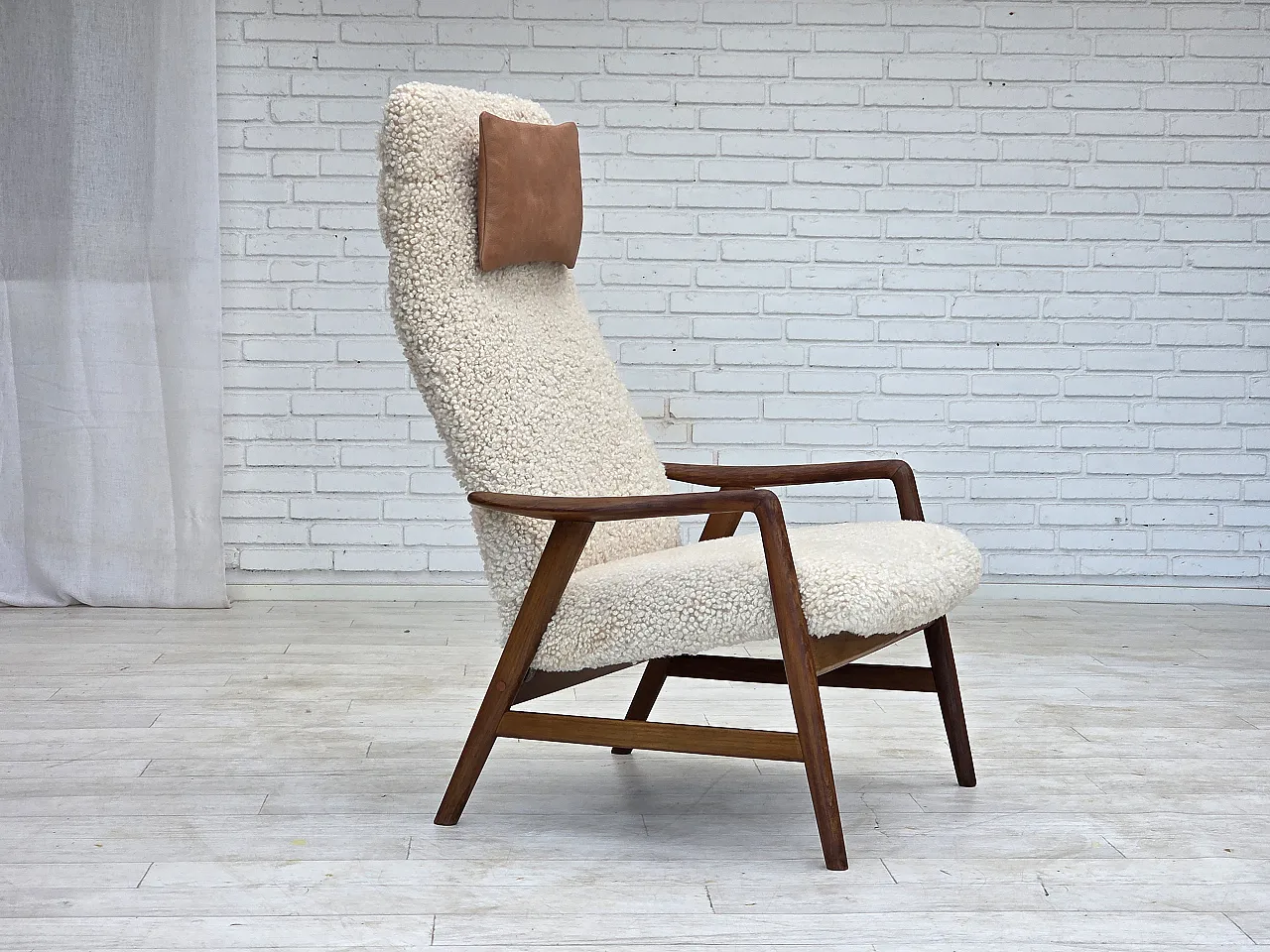 1960s, Danish design by Alf Svensson, genuine sheepskin, reupholstered 1