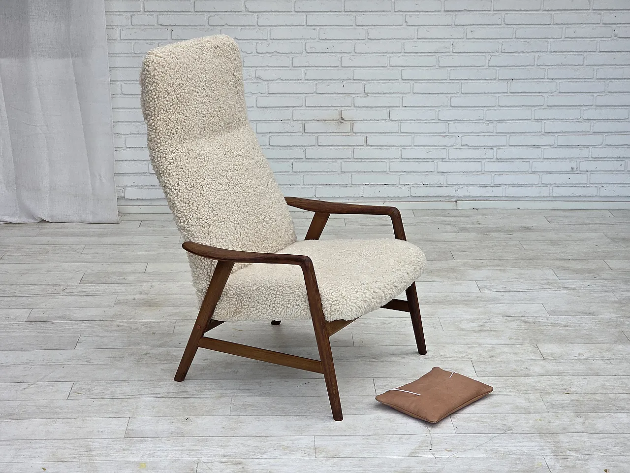 1960s, Danish design by Alf Svensson, genuine sheepskin, reupholstered 6