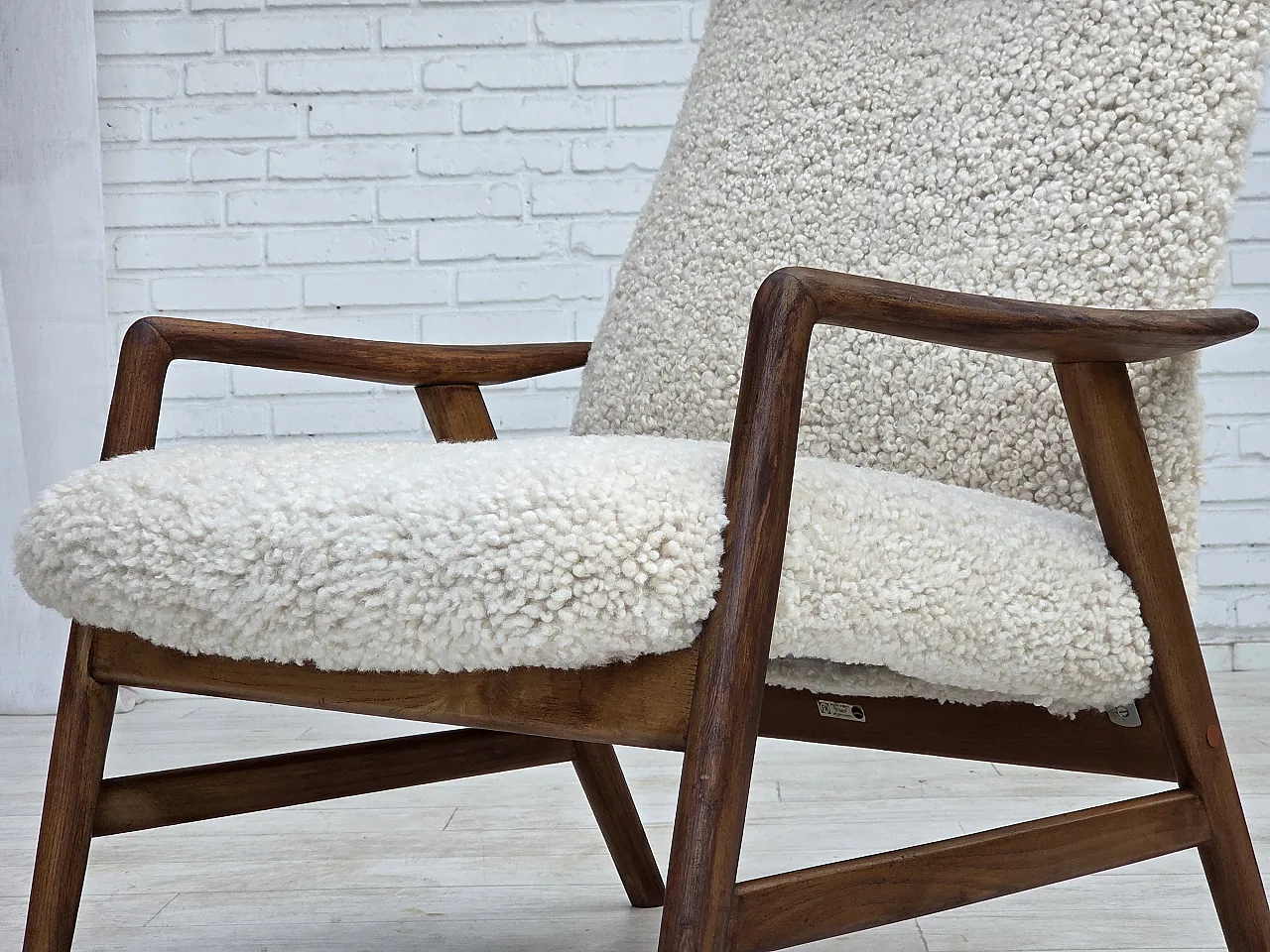 1960s, Danish design by Alf Svensson, genuine sheepskin, reupholstered 7