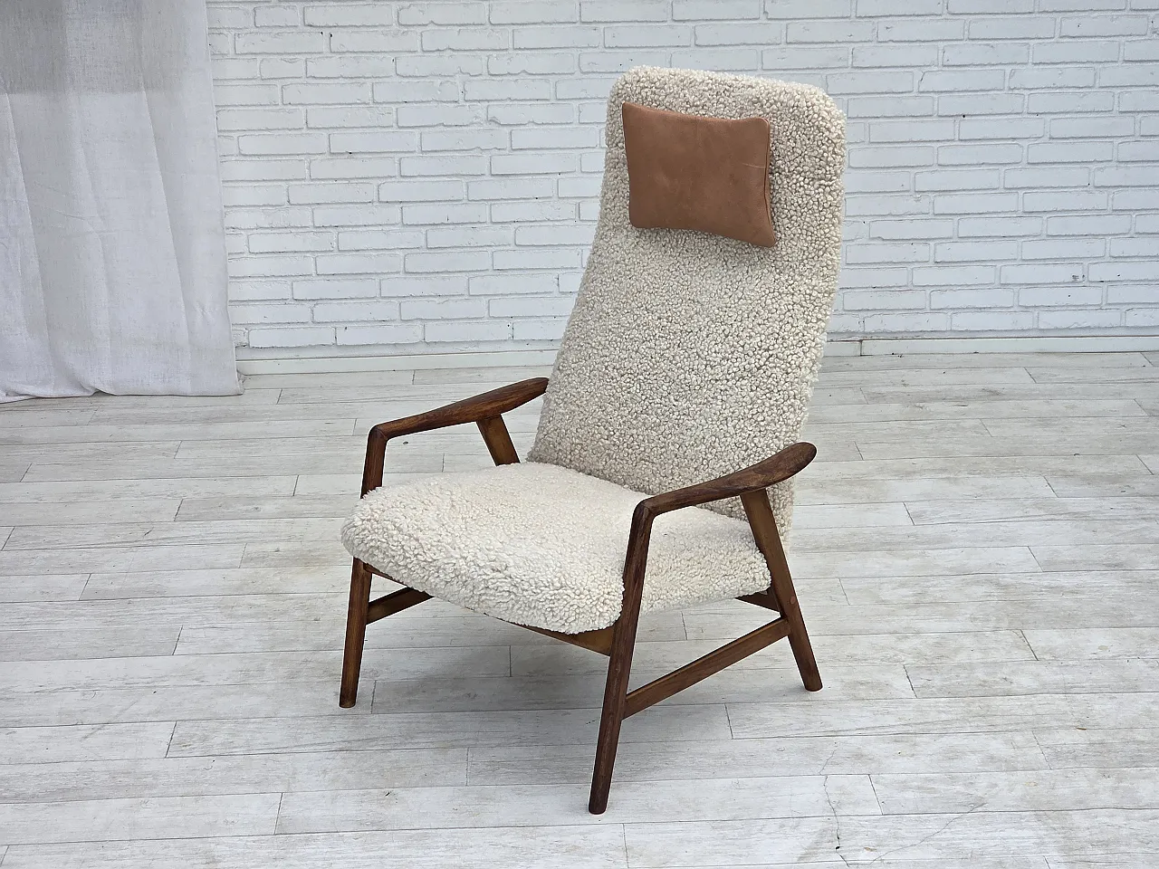1960s, Danish design by Alf Svensson, genuine sheepskin, reupholstered 8
