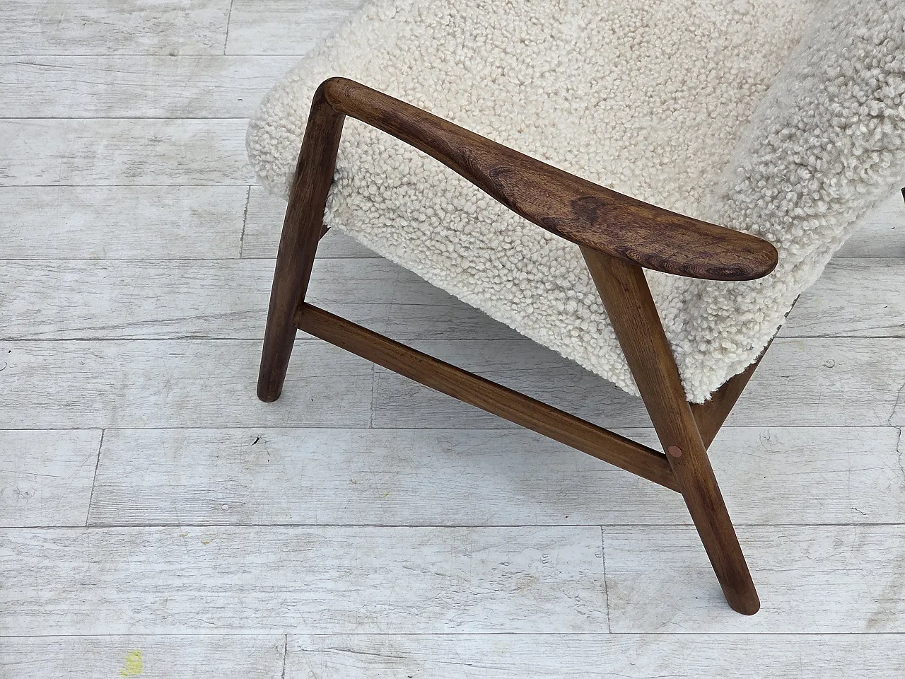 1960s, Danish design by Alf Svensson, genuine sheepskin, reupholstered 9