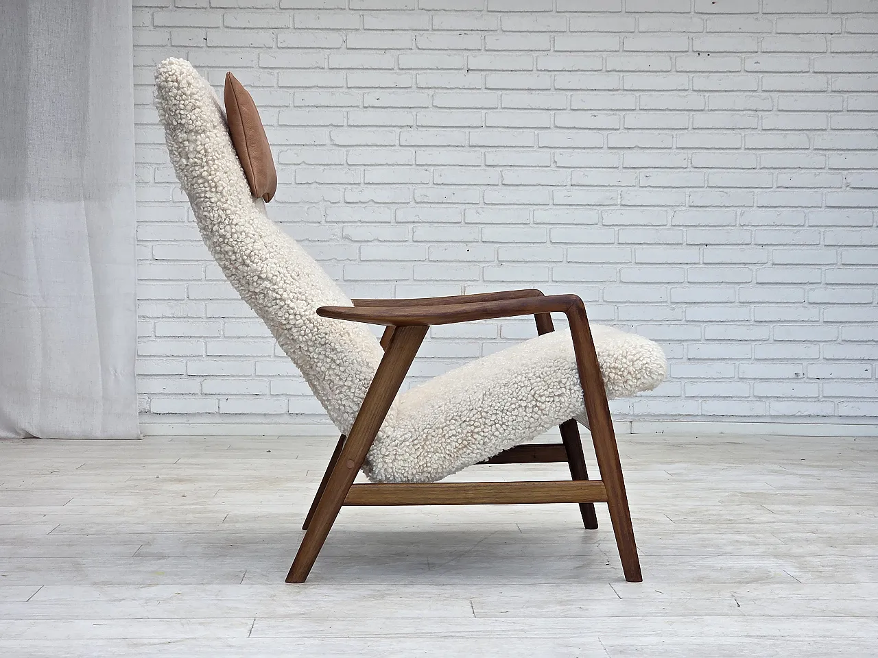 1960s, Danish design by Alf Svensson, genuine sheepskin, reupholstered 13