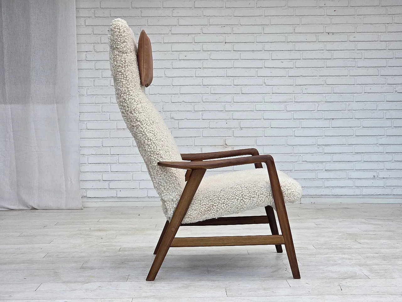 1960s, Danish design by Alf Svensson, genuine sheepskin, reupholstered 14
