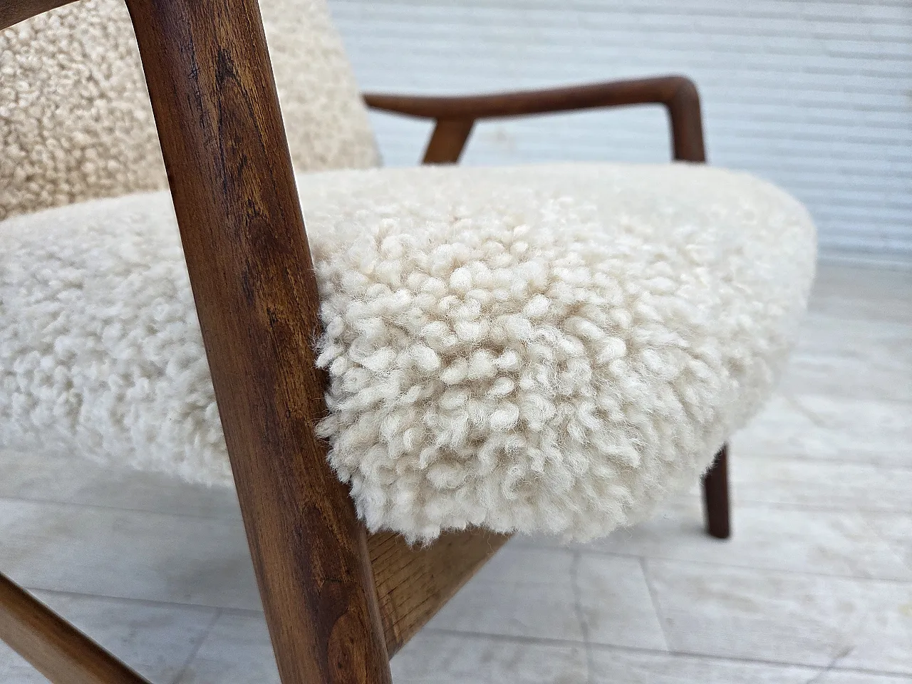 1960s, Danish design by Alf Svensson, genuine sheepskin, reupholstered 18