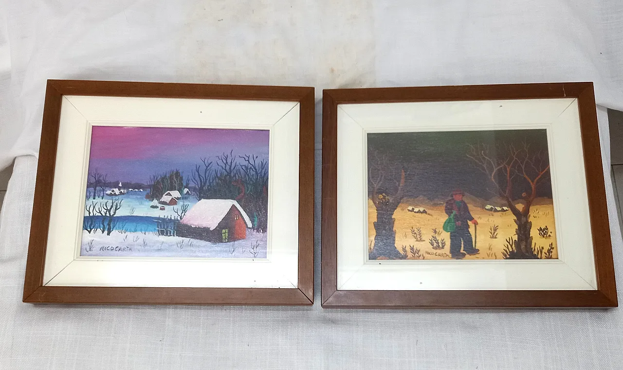 Pair of Naive Paintings by NICO CARTA - Oil on Canvas 1