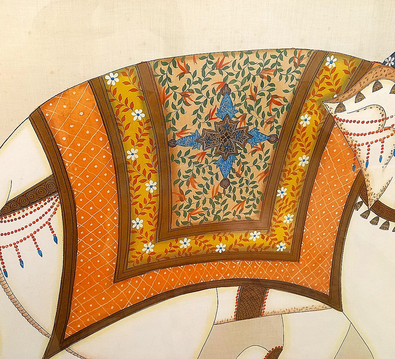 Pair of Silk Paintings – Indian Ceremonial Elephant and Horse 4