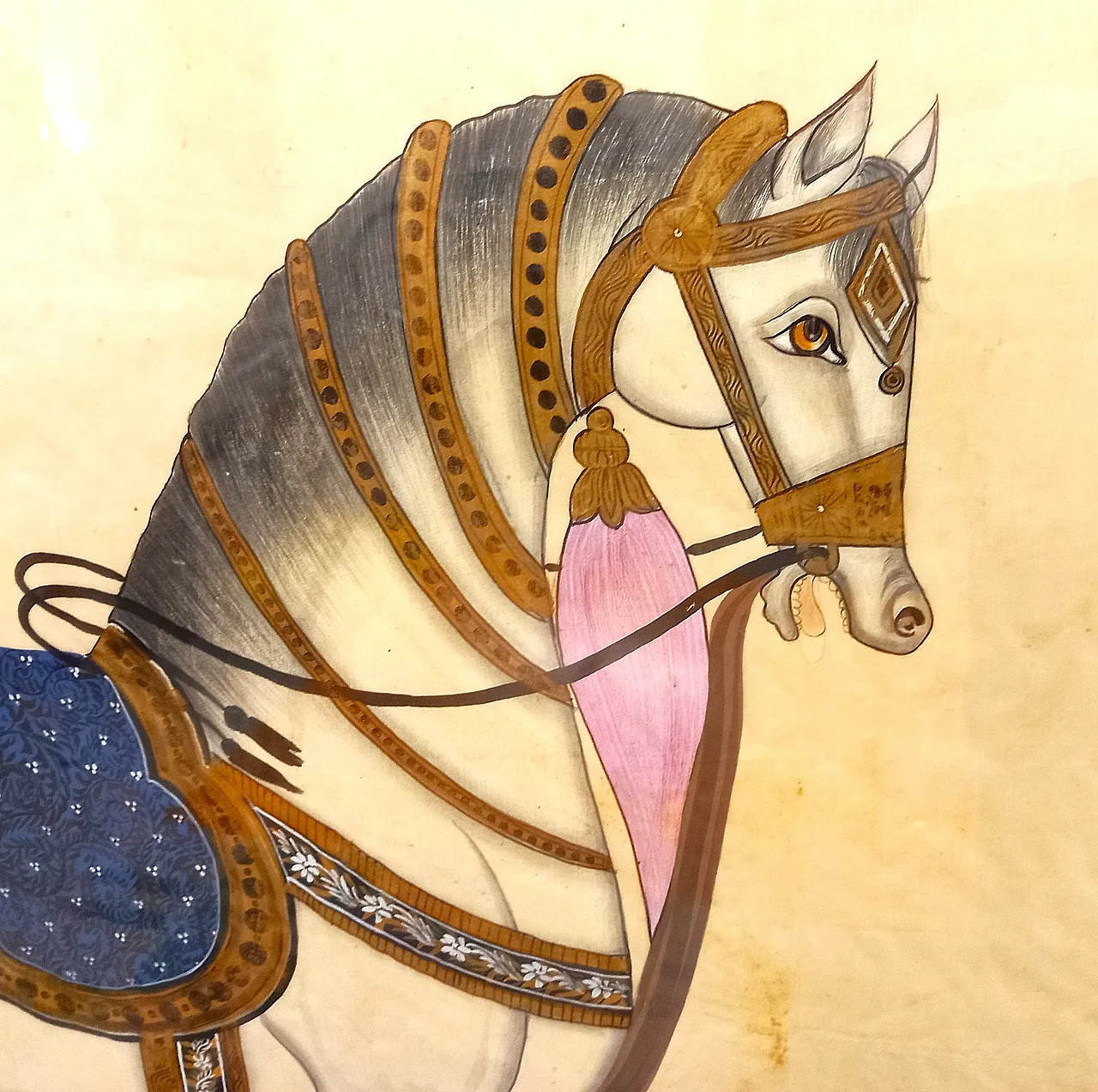 Pair of Silk Paintings – Indian Ceremonial Elephant and Horse 7