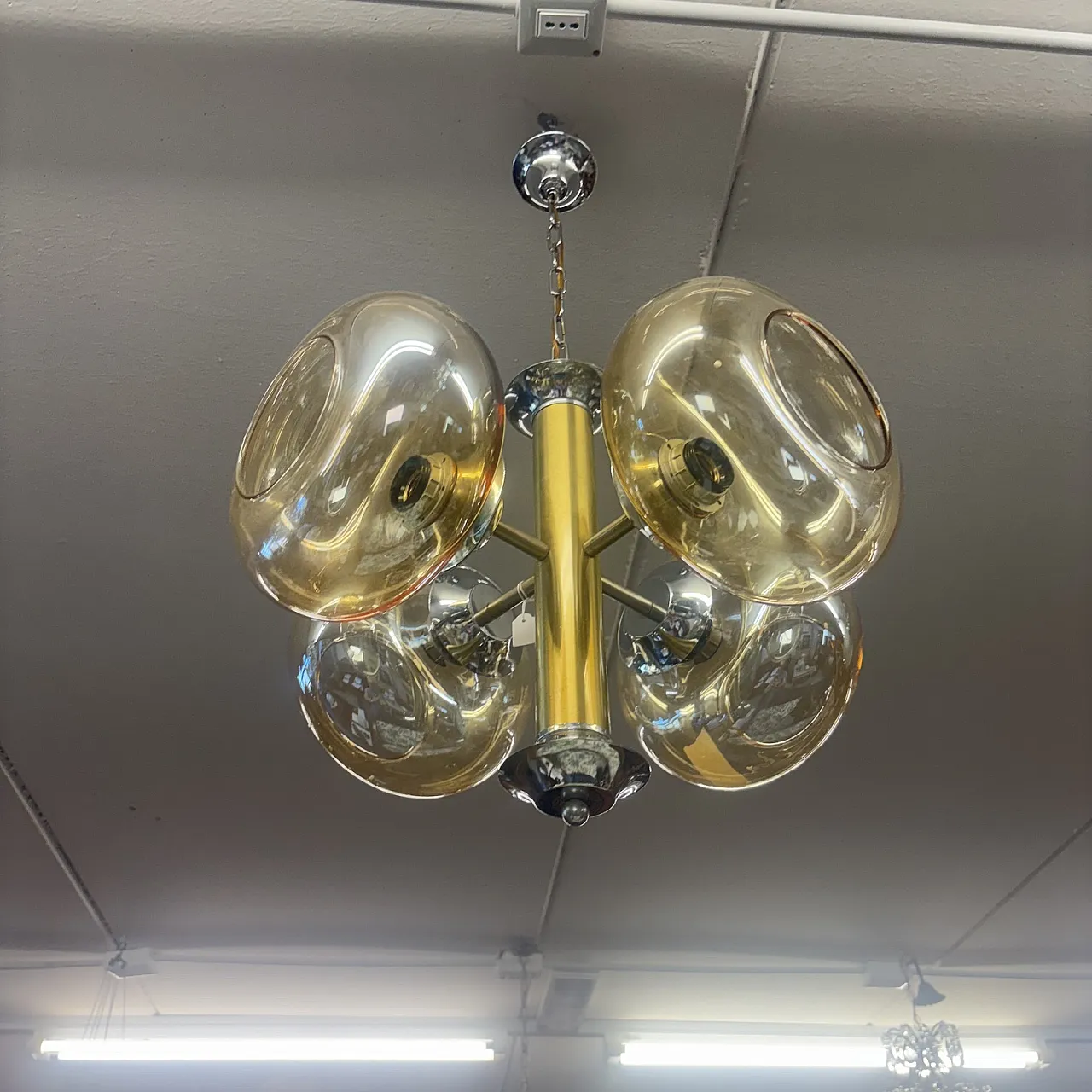 4-light chandelier with gold smoked glass spheres, 1970s 1