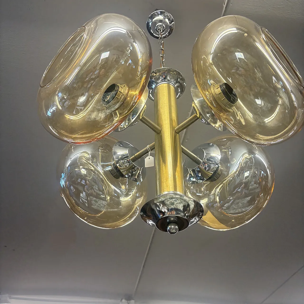 4-light chandelier with gold smoked glass spheres, 1970s 2