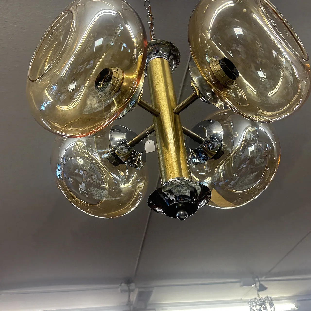 4-light chandelier with gold smoked glass spheres, 1970s 3