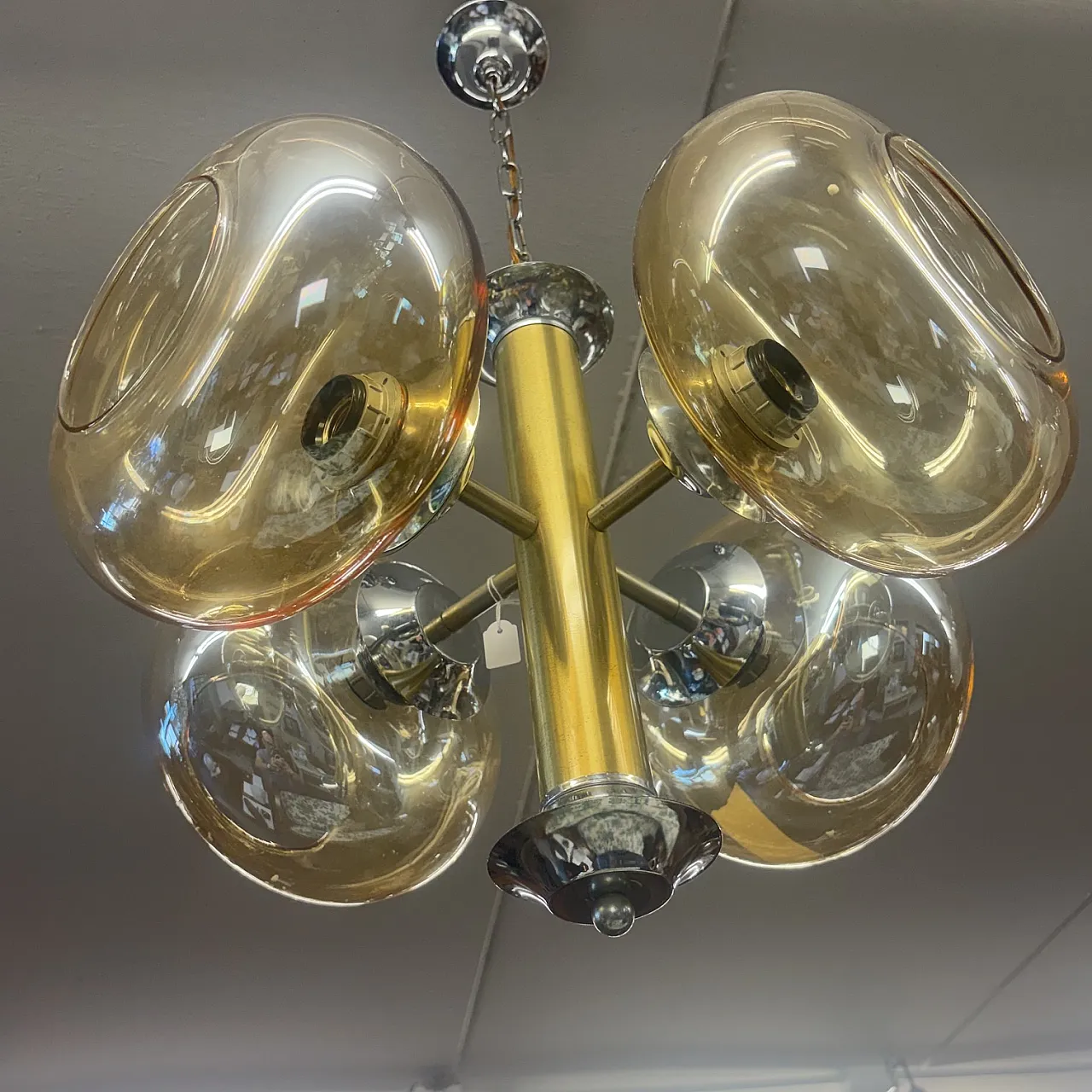 4-light chandelier with gold smoked glass spheres, 1970s 4