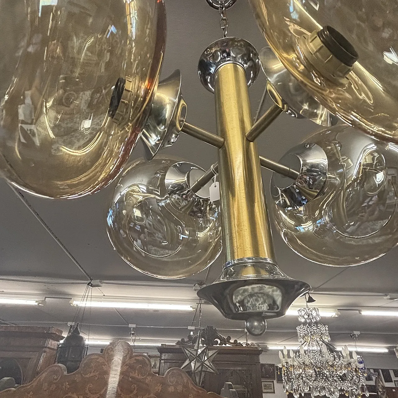 4-light chandelier with gold smoked glass spheres, 1970s 7