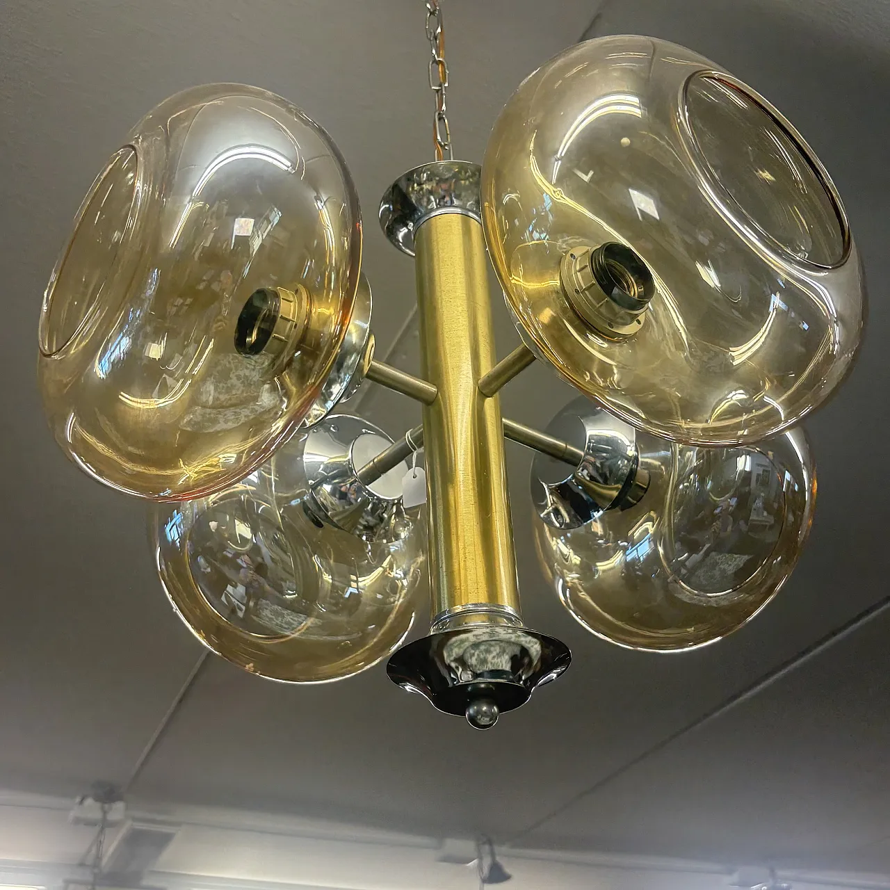 4-light chandelier with gold smoked glass spheres, 1970s 8