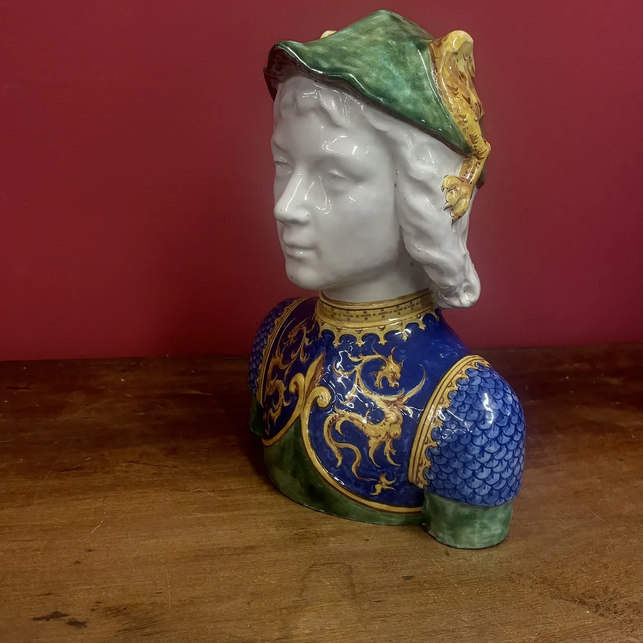 Majolica bust by Angelo Minghetti manufacture Bologna, 19th century 1