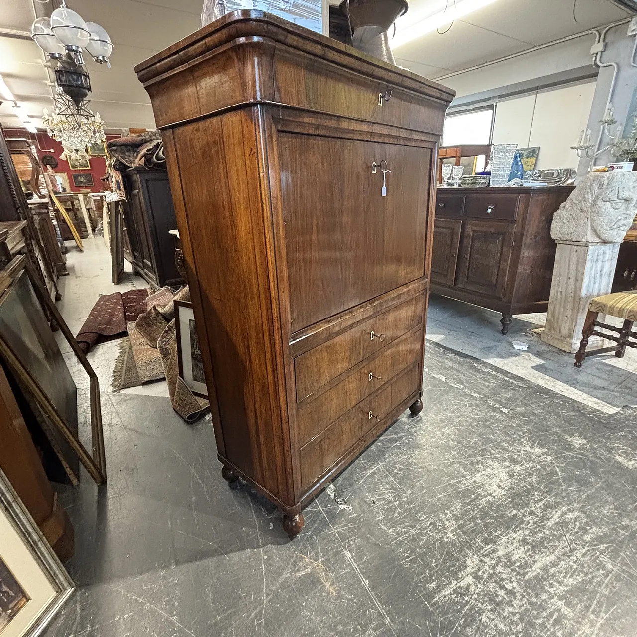 Folding secretaire Charles X Emilia walnut and cherry, 1830 1