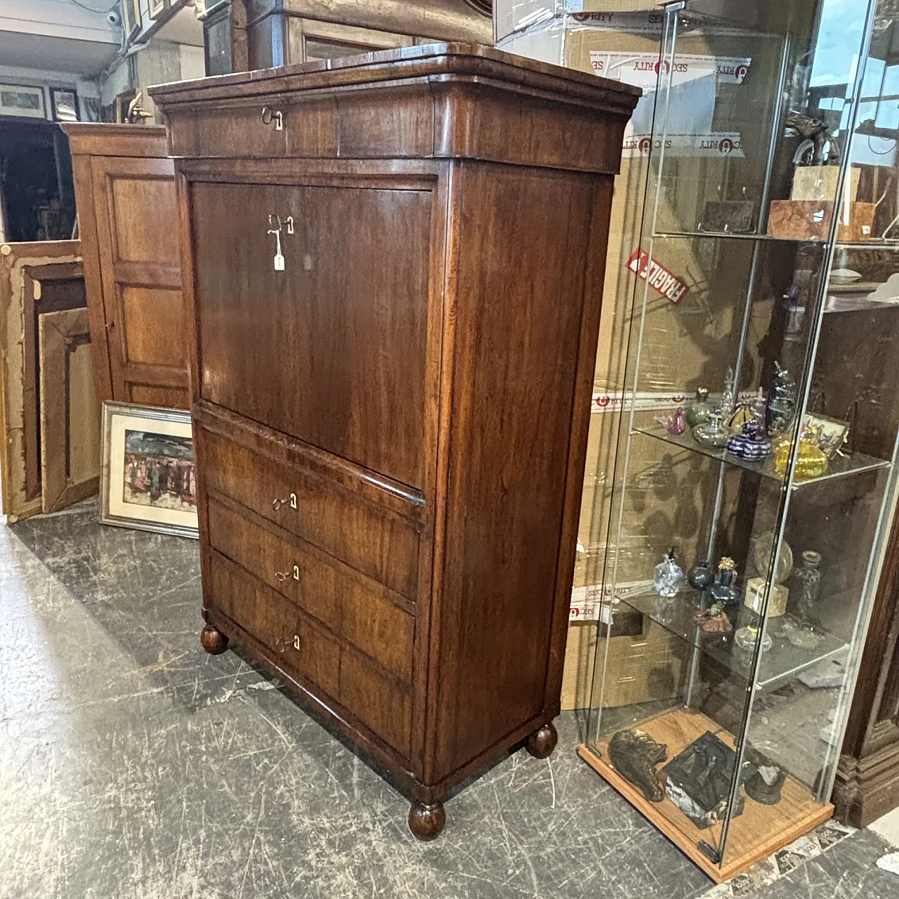 Folding secretaire Charles X Emilia walnut and cherry, 1830 2