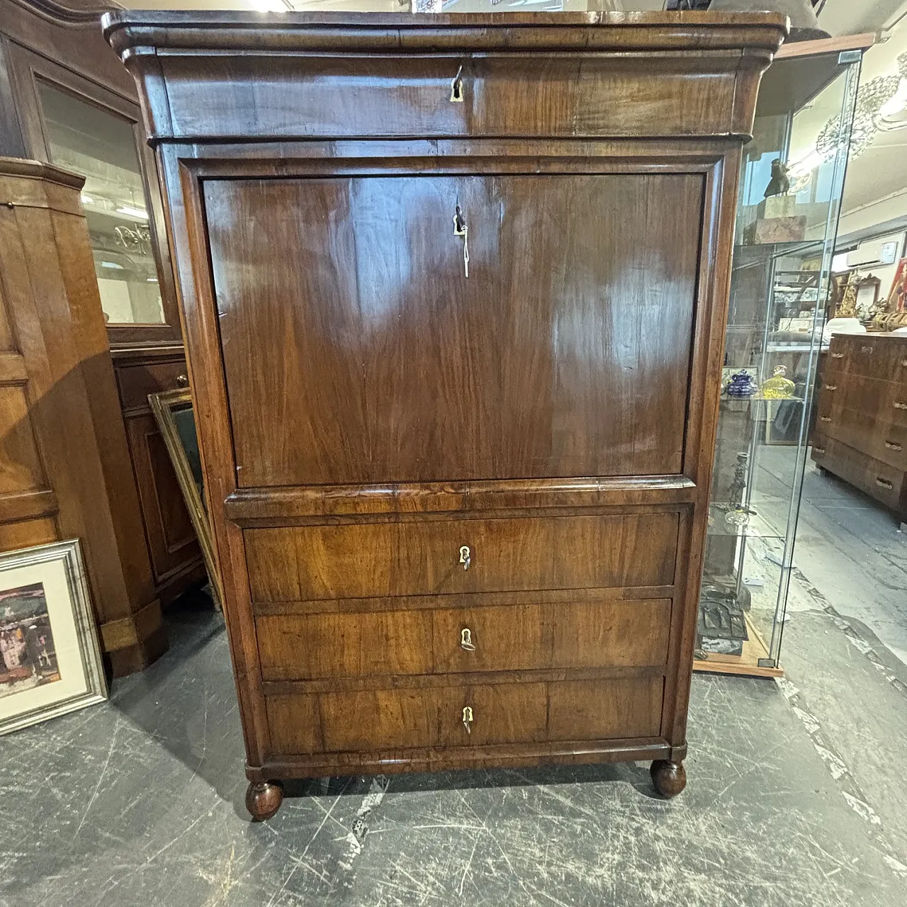 Folding secretaire Charles X Emilia walnut and cherry, 1830 4