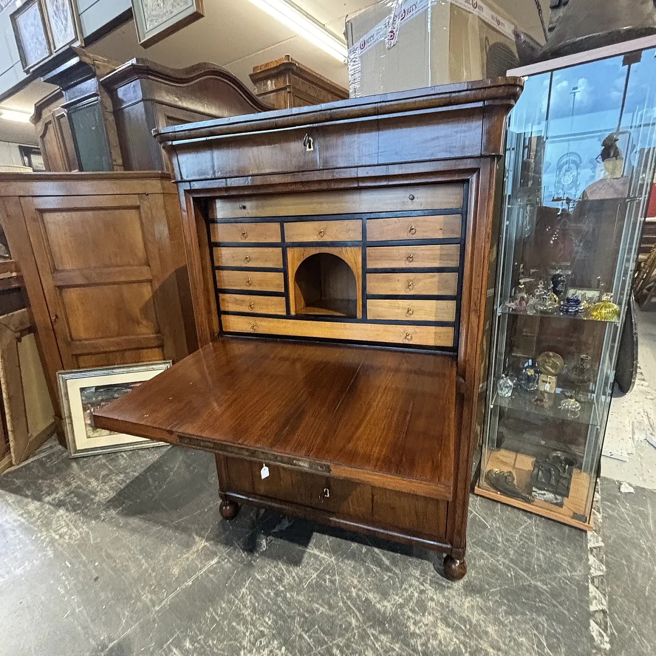 Folding secretaire Charles X Emilia walnut and cherry, 1830 7