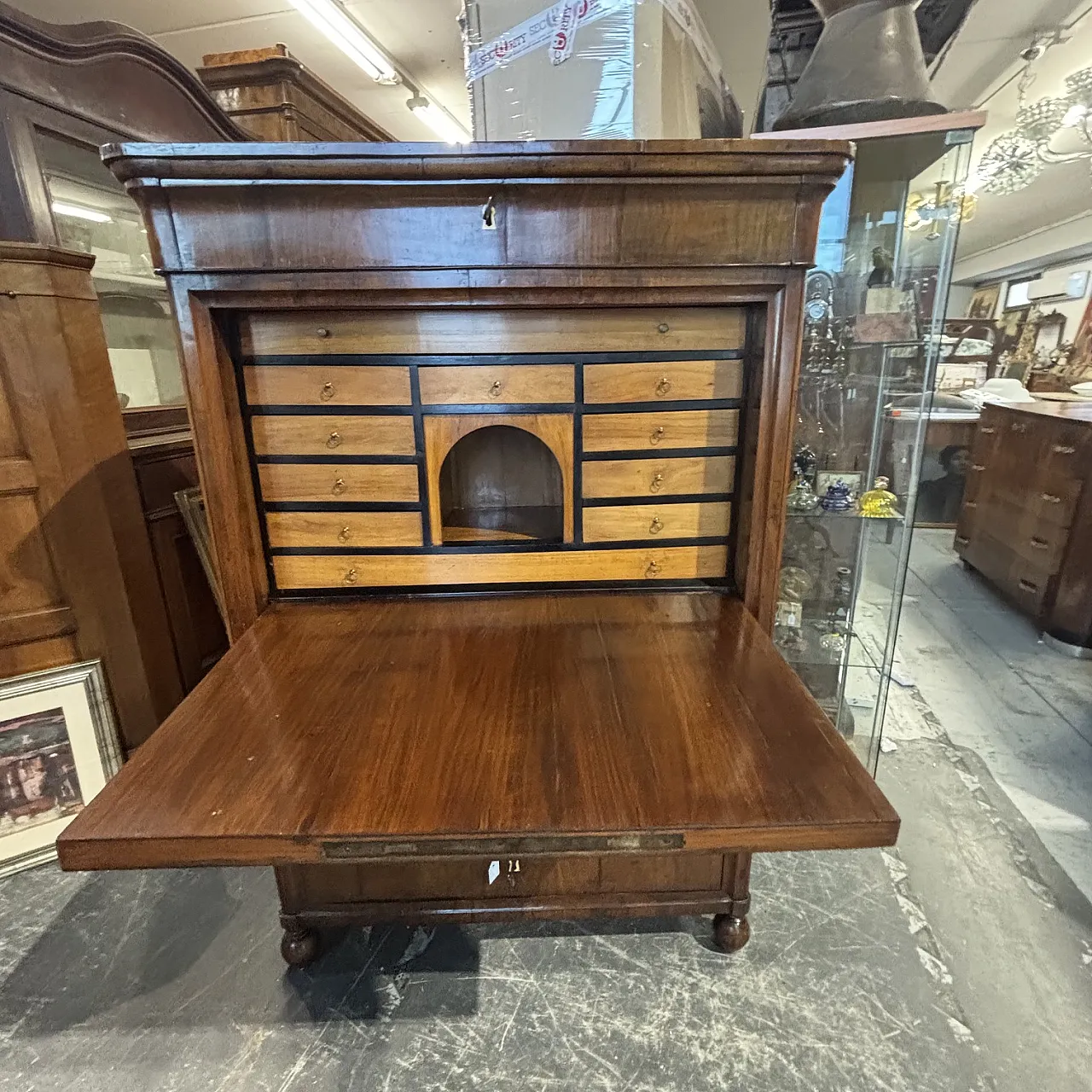 Folding secretaire Charles X Emilia walnut and cherry, 1830 8