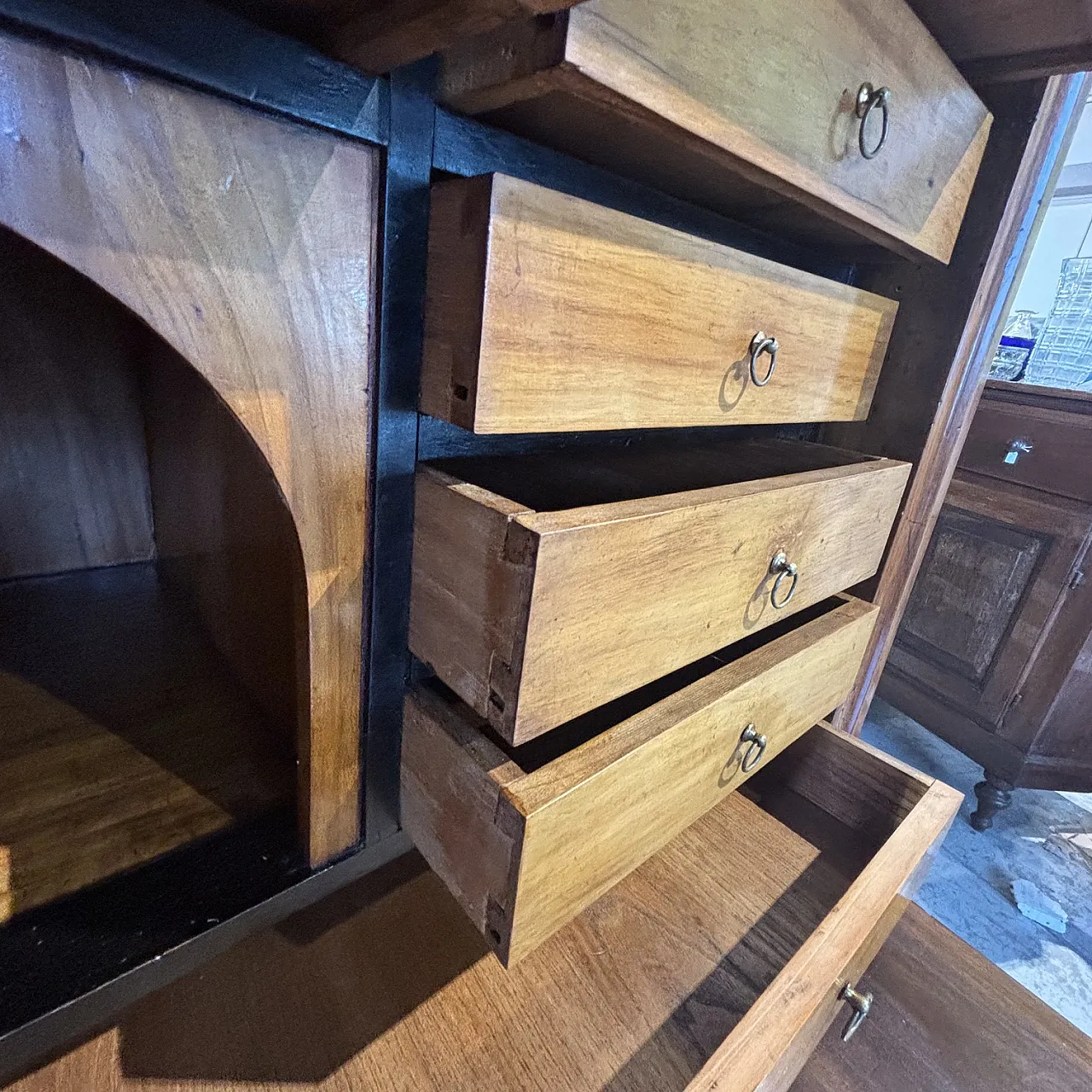 Folding secretaire Charles X Emilia walnut and cherry, 1830 12